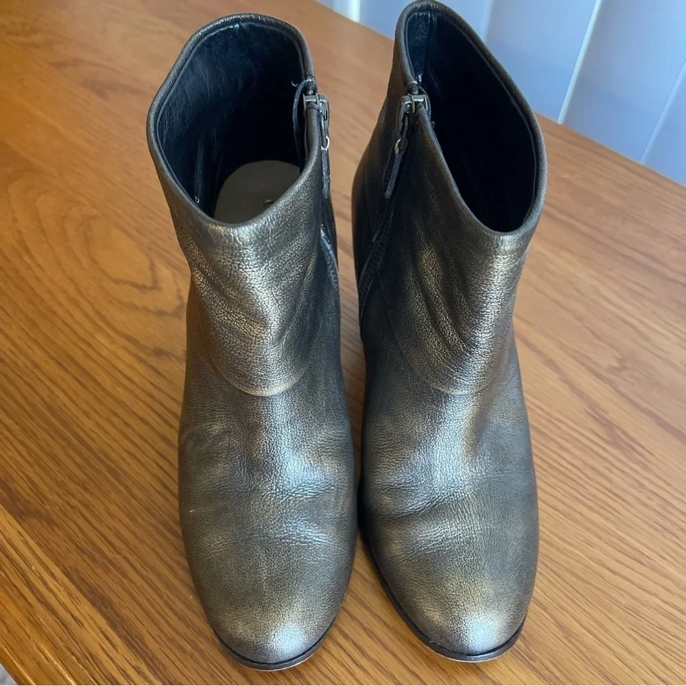 Cole Haan Cassidy Leather Ankle Bootie Black Metallic Bronze Brush Size 5